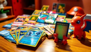 Explore a collection of Pokémon cards India featuring rare holographic cards on display.